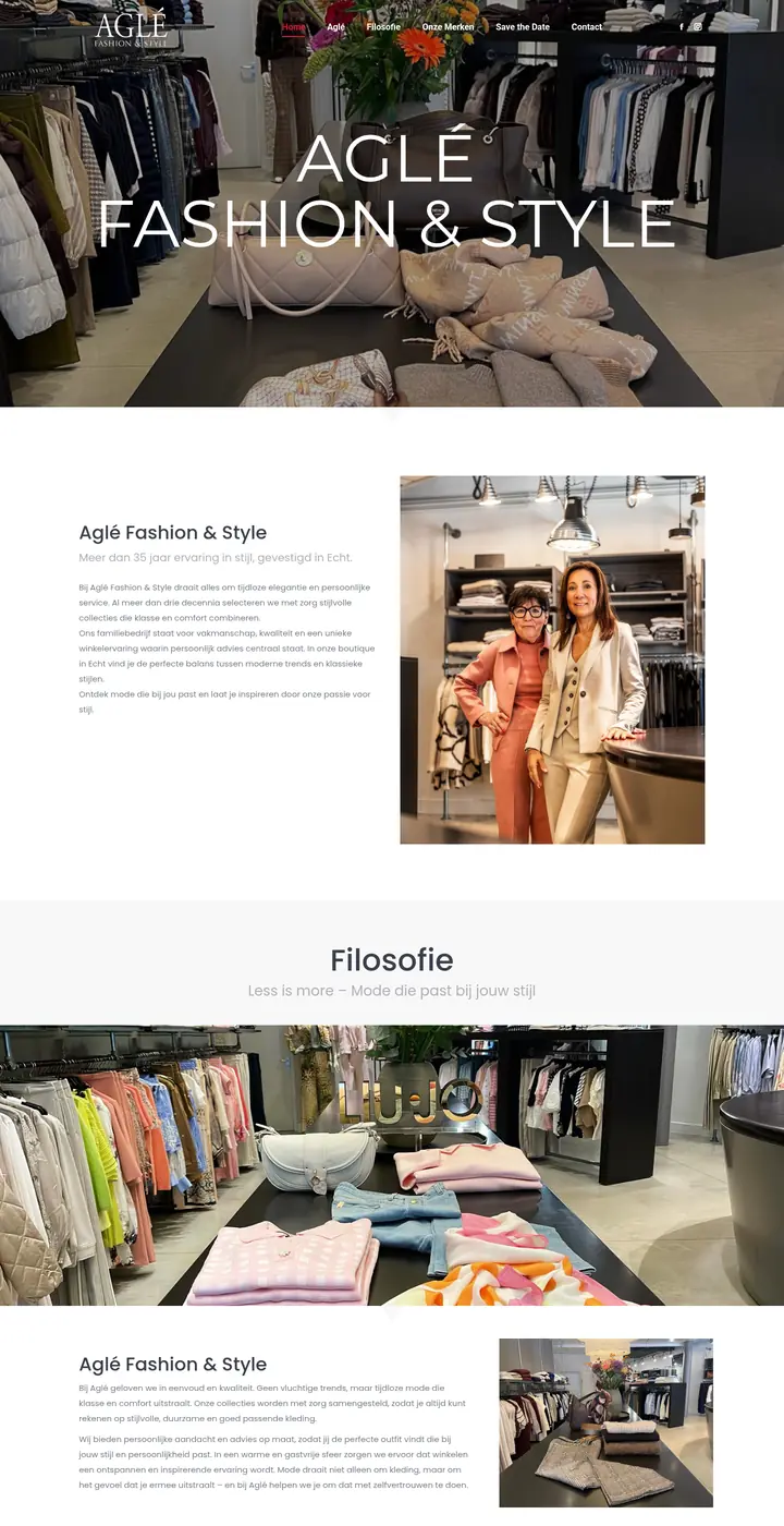 Website van Aglé Fashion & Style, damesmode boutique, gemaakt door Triggerz