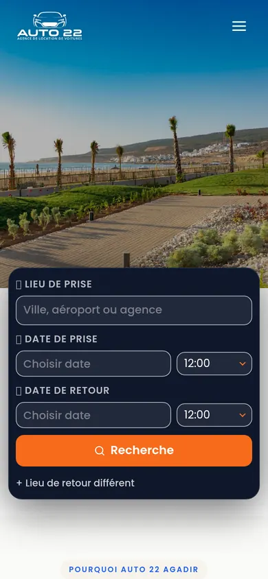 Website van Auto 22, autoverhuur, Agadir, Marokko, gemaakt door Triggerz
