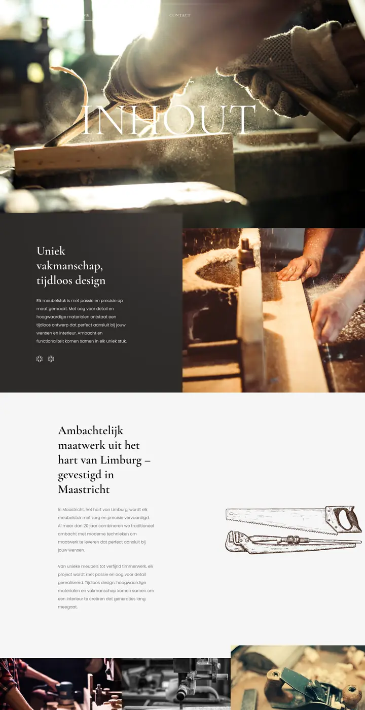 Website van Inhout, maatwerk meubels en timmerwerk, gemaakt door Triggerz