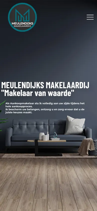 De website van Meulendijks Makelaardij op een telefoon, makelaardij
